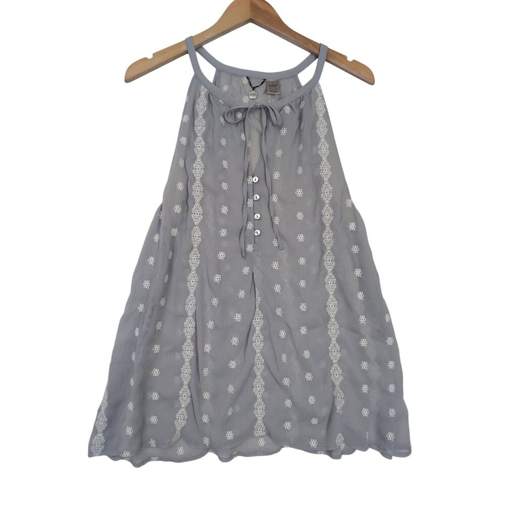 BKE Tank Top Womens L Gray Semi Sheer Embroidered Boho Festival‎ Coastal Cowgirl